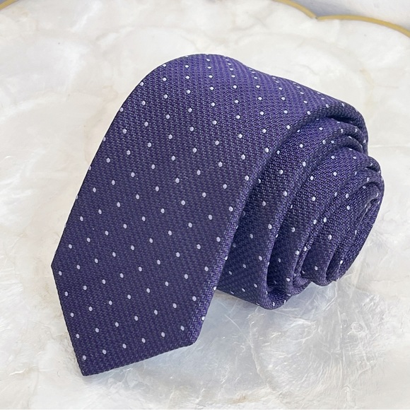 Harry Rosen Purple Polkadot Mens Designer Silk Tie Skinny Tie 57” Classic - Picture 1 of 13